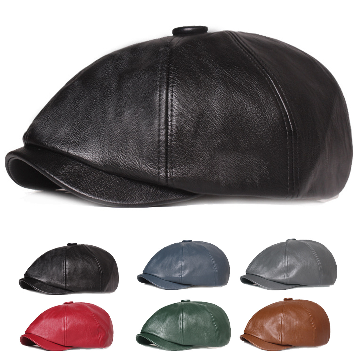 100 00 Pu Leather Octagonal Unisex Berets Forward Newsboy Hats | Shop ...