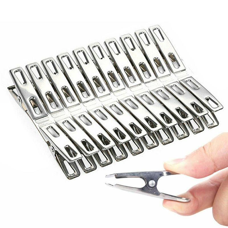 20PCS Stainless Steel Cloth Clip Metal Antislip Spring Loaded Metal Clothes  Pegs Laundry Clip Cloth Pack Clothes Drying Hanger - AliExpress