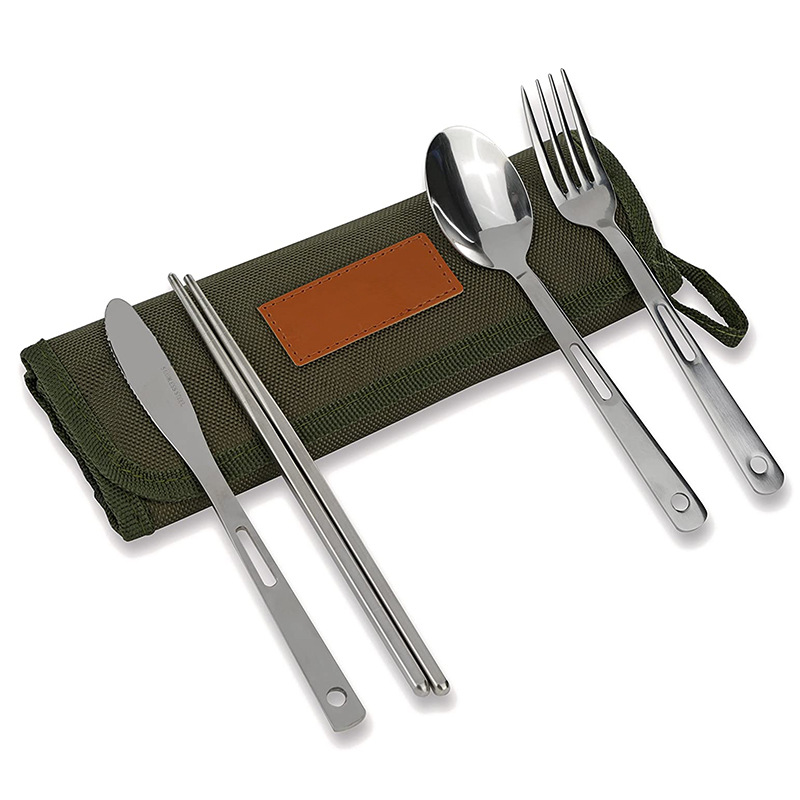 Portable Stainless Steel Camping Tableware Set with Folding Cutlery and  Storage Bag