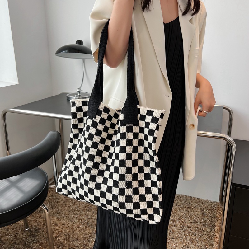 Checkerboard Tote Bag, Large Capacity Portable Shoulder Bag, Commuting  Large Bag For Women