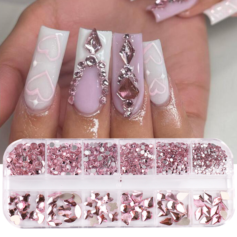 Tamax NA042 Crystal Round Heart Nail Art Set 6 Styles With Strass