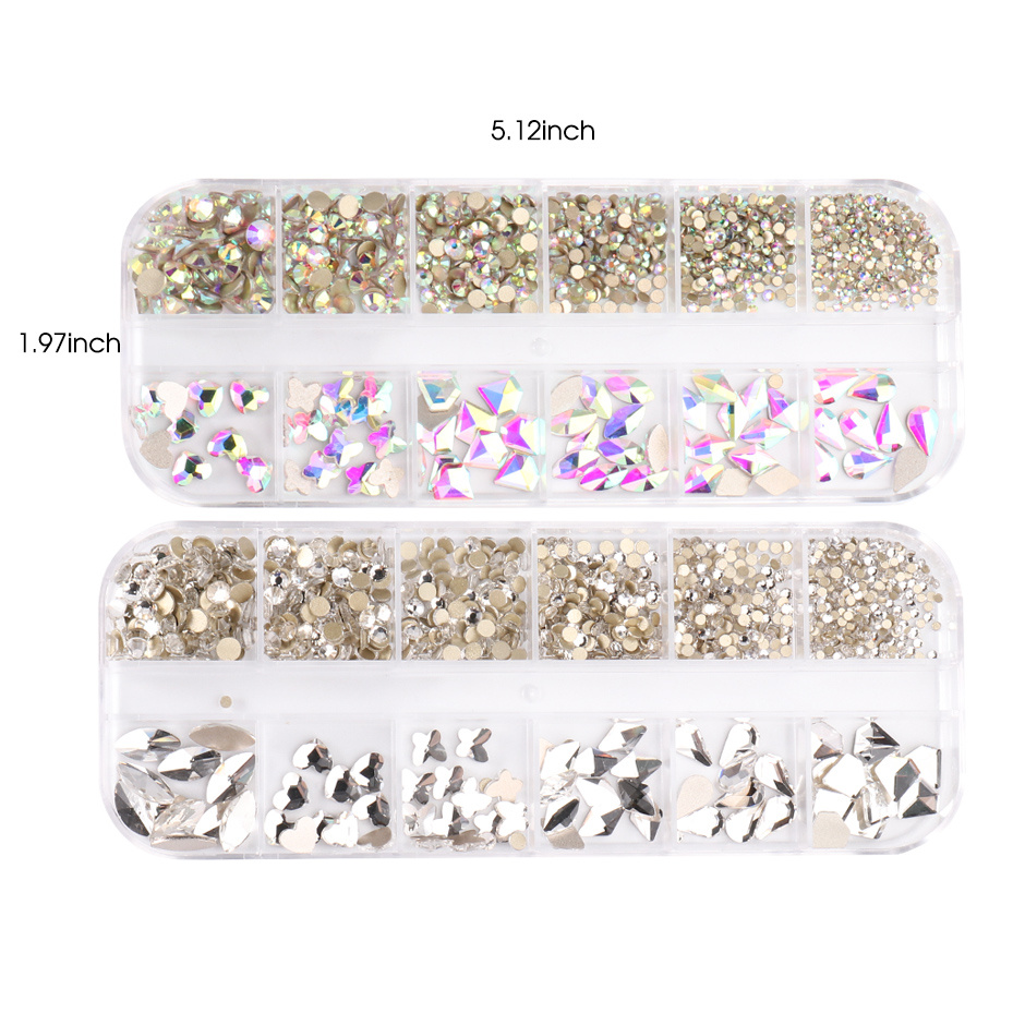 12 Grids Mix Color Natural Rhinestone For Nails 3D Gradient Broken Shell  Slices Nail Art Decorations