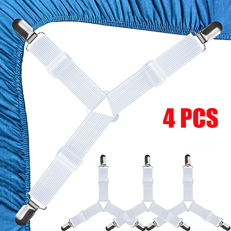 Bed Sheet Fasteners, Easy to Install Bed Sheet Holder Straps, Bed Sheet  Clips Used for Bed Sheets, Mattress Covers, Sofa Cushion, Say Goodbye to  The Crumpled Sheets (White-4 pcs) 