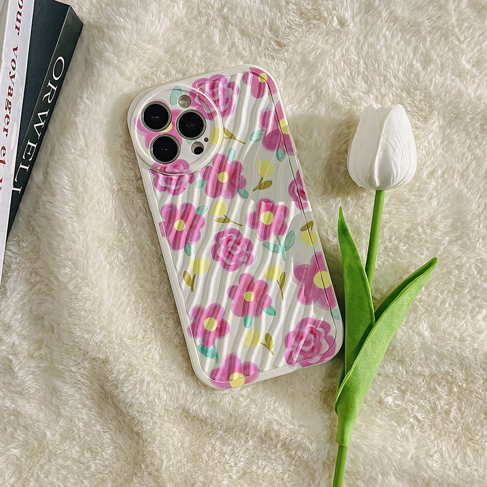 For Iphone Case Small Wavy Pink Flowers Tpu Silicone Phone Case ...
