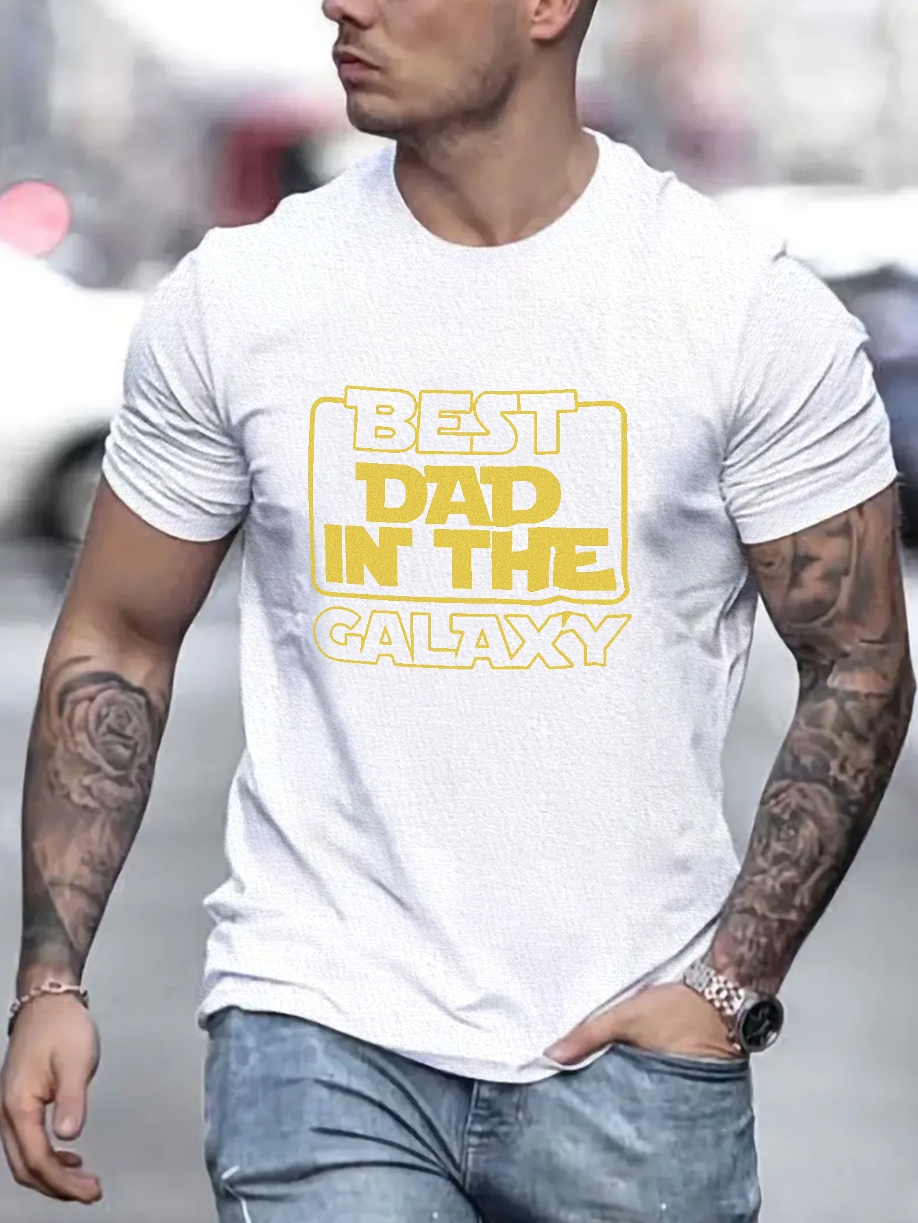 Plus Size Men's best Dad In Galaxy Print T shirt Comfy - Temu Australia