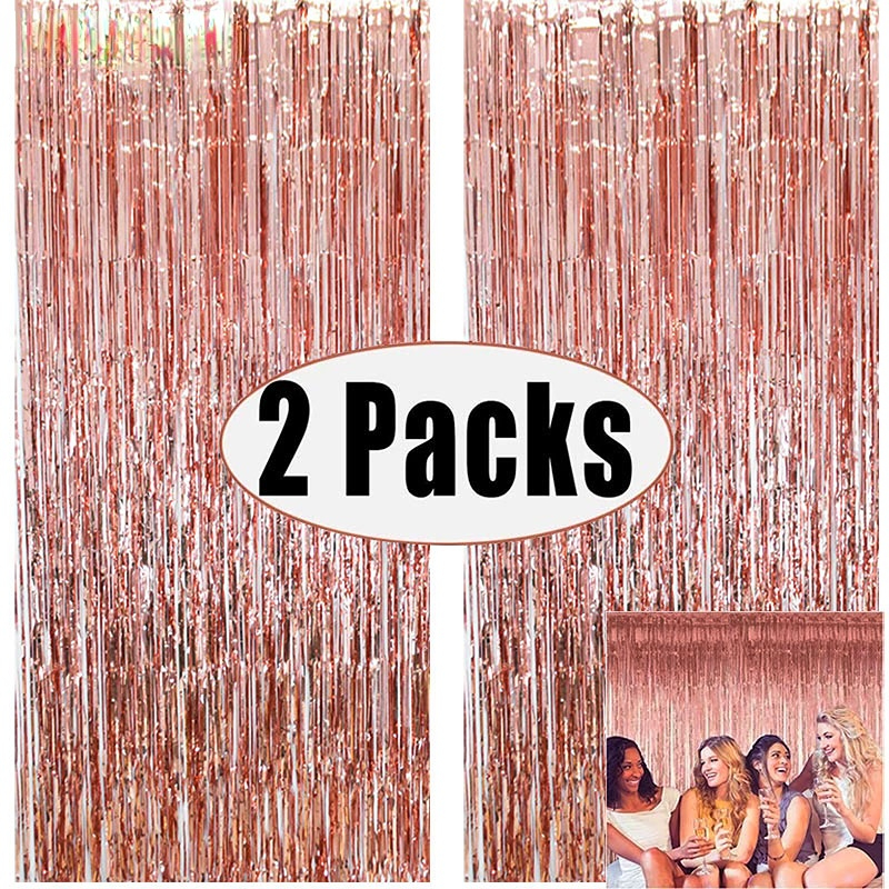 

2pcs, Foil Fringe Curtain, Metallic Foil Fringe Tinsel Curtain For Party, Wedding, And Baby Shower Decorations - Adult And Kids Birthday Party Favor Supplies - Photo Backdrop With Elegant Design
