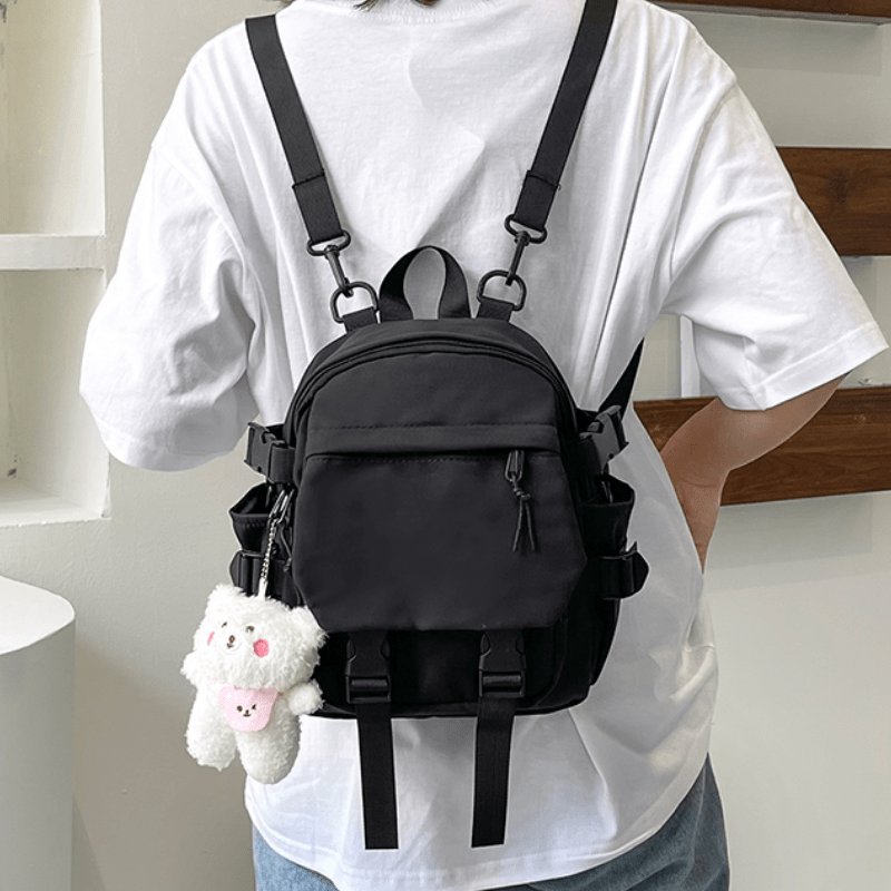 

Cute Bear Pendant Backpack, Nylon Durable Lightweight School Backpack, Fashion Travel Commuter Bag