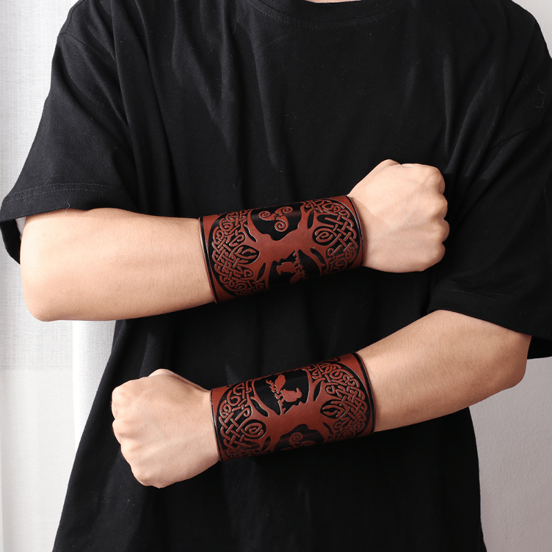 Men's Viking Tree of Life Leather Wristband Bracelet