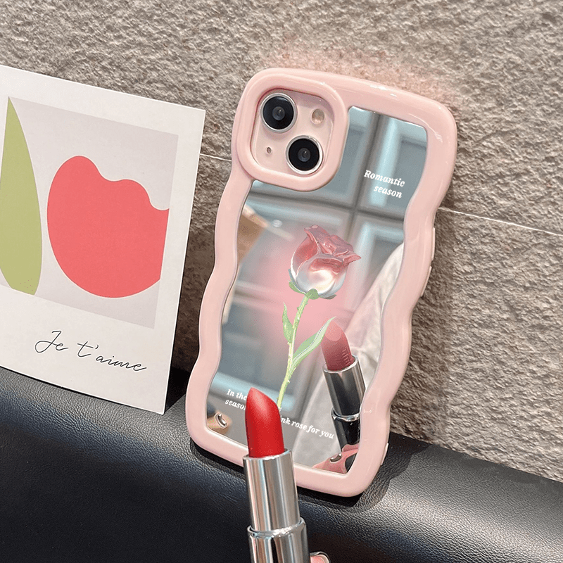 

Rose Pattern Mirror Phone Case, Slim & Soft Liquid Silicone Case For Iphone 14 13 12 11 8 7 X Xr Xs Max