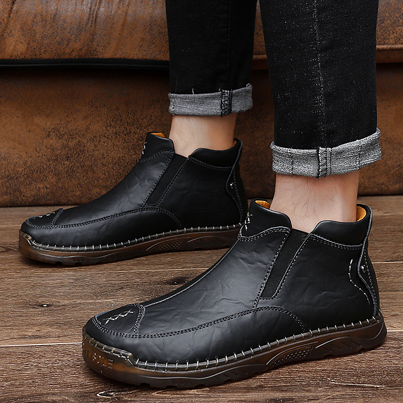 Lace Up Black Leather Boot - Temu