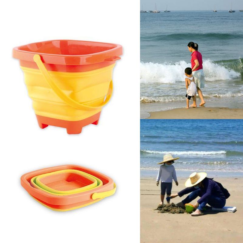 Silicone Beach Folding Buckets Portable Sand Pails Toys - Temu