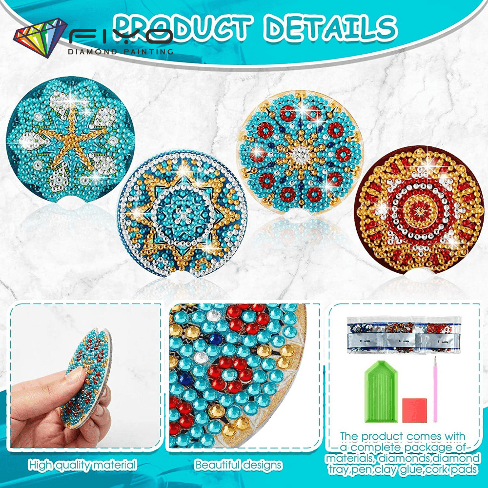Diamond Painting Coasters With Holder Mandala Coasters Diy - Temu