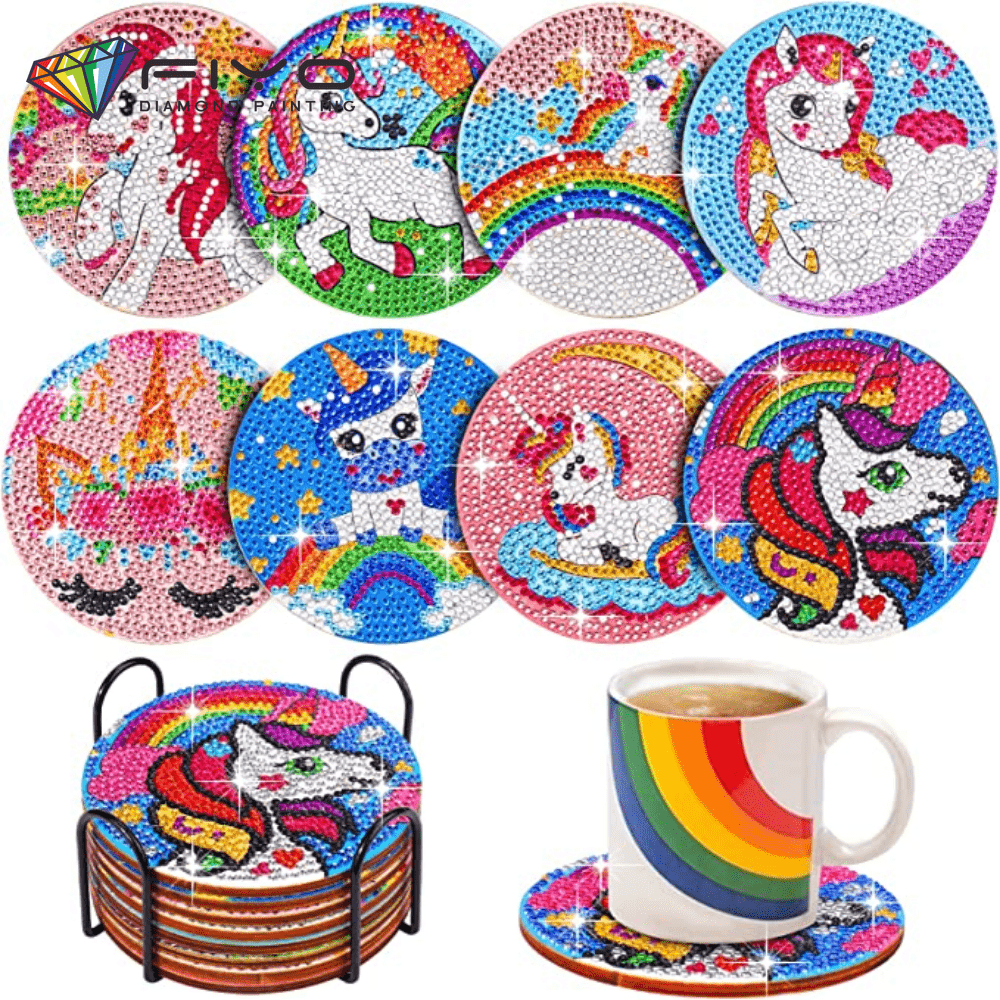  8 Pcs Diamond Art Coasters Kit for Adults - Round Full Drill  Diamond Painting Coasters Set with Holder,DIY Cartoon Diamond Dot by Number  Coaster Art and Craft for Home Wall Decor