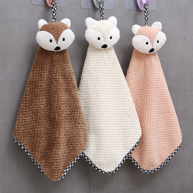 

1pc Quick-drying Cute Fox Pattern Hanging Towel For Bathroom And Kitchen - Absorbent And Soft With Hanging Loop - 11.02 X 16.53 Inches