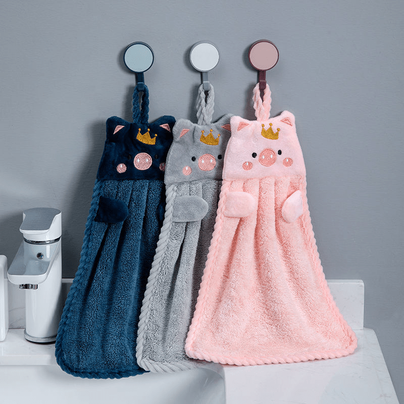Cute Pig Pattern Hanging Towel For Wiping Hands, Coral Fleece Quick-drying  Towel, Absorbent Soft Towel With Hanging Loop For Bathroom Kitchen Home -  Temu