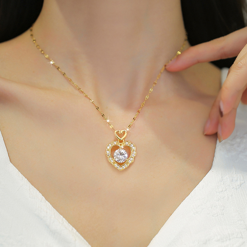 1pc Light Luxury & Sweet Pink Diamond Heart-shaped Loving Planet Necklace  For Women