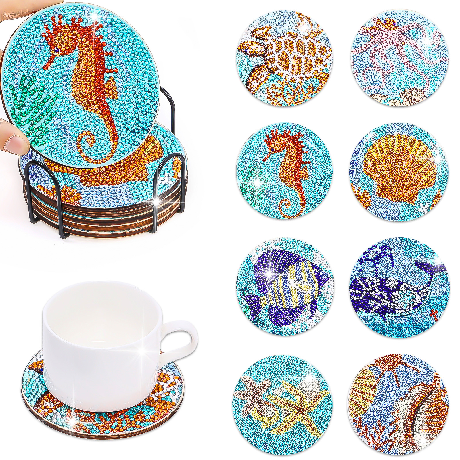 8Pcs DIY Marine Diamond Painting Coasters Drinks Art Kits for Adults Kids  Craft