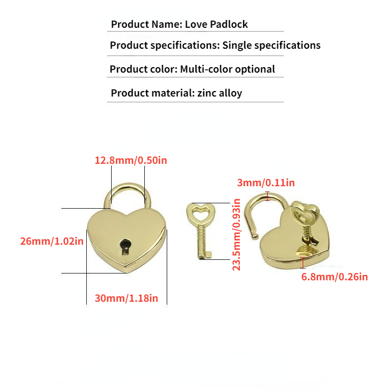 Light Golden Gun Black Metal Love Padlock Handbag Bag Decoration Die Cast  With Key Twist Lock Case Bag Hardware Accessories - Temu