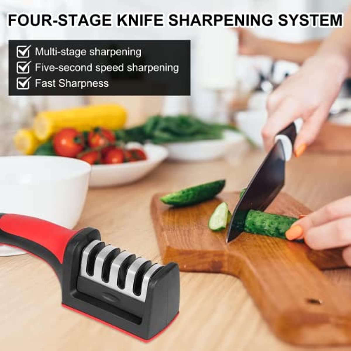 4-in-1knife Sharpener, 3-stage Knife Sharpeners For Kitchen Knives Pocket/tumbler  Knife Sharpener Heavy Duty Diamond Blade Really Works For Ceramic, S