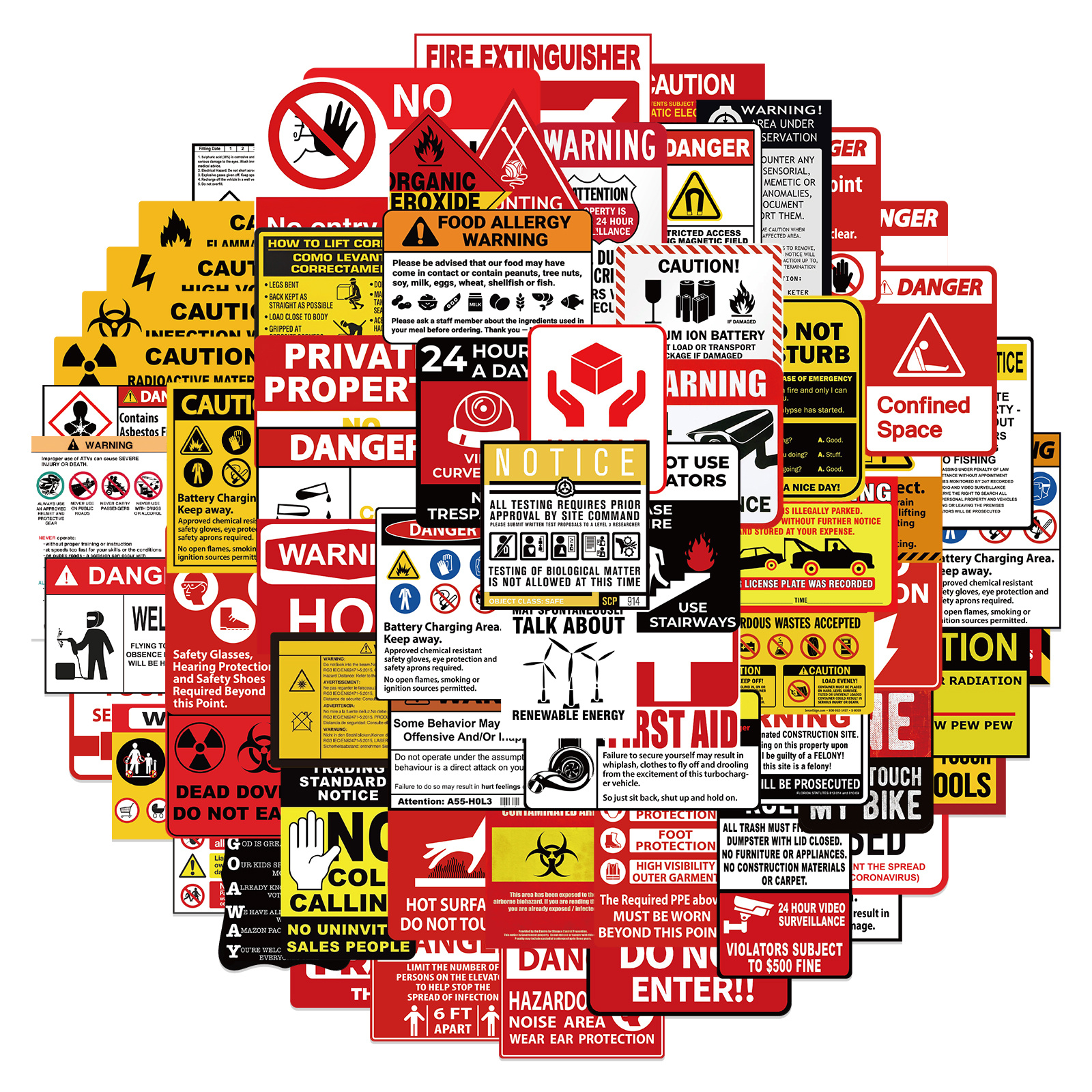 75 шт. наклейки с английскими предупреждающими знаками — - Temu Cyprus