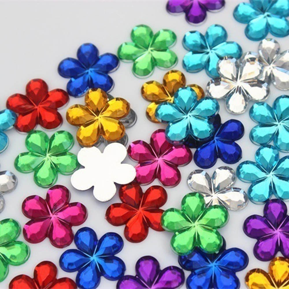 100pcs1.2cm/0.47in Flower Acrylic Flatback Strass For Jewelry Crafts Clothing Decorations