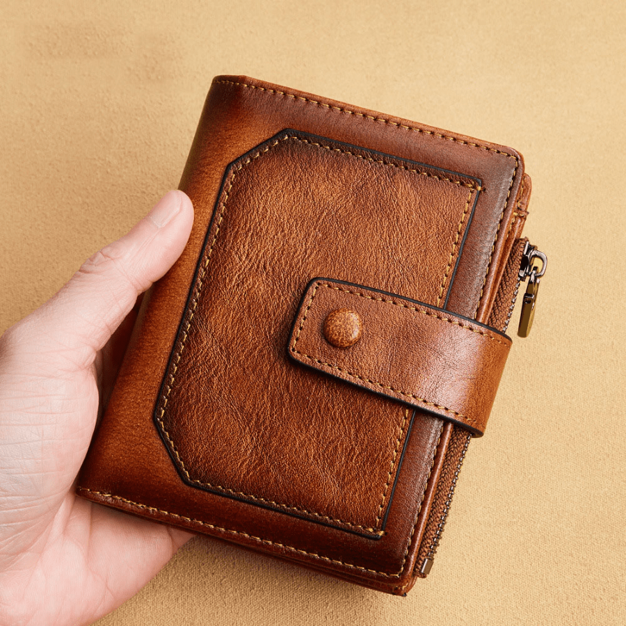 Vintage Men's Genuine Leather Wallet Rfid Anti-theft Brush Trifold Short  Multifunction Money Clip Large Capacity Credit Card Holder Zipper Coin Purse  Give Gifts To Men On Valentine's Day - Temu