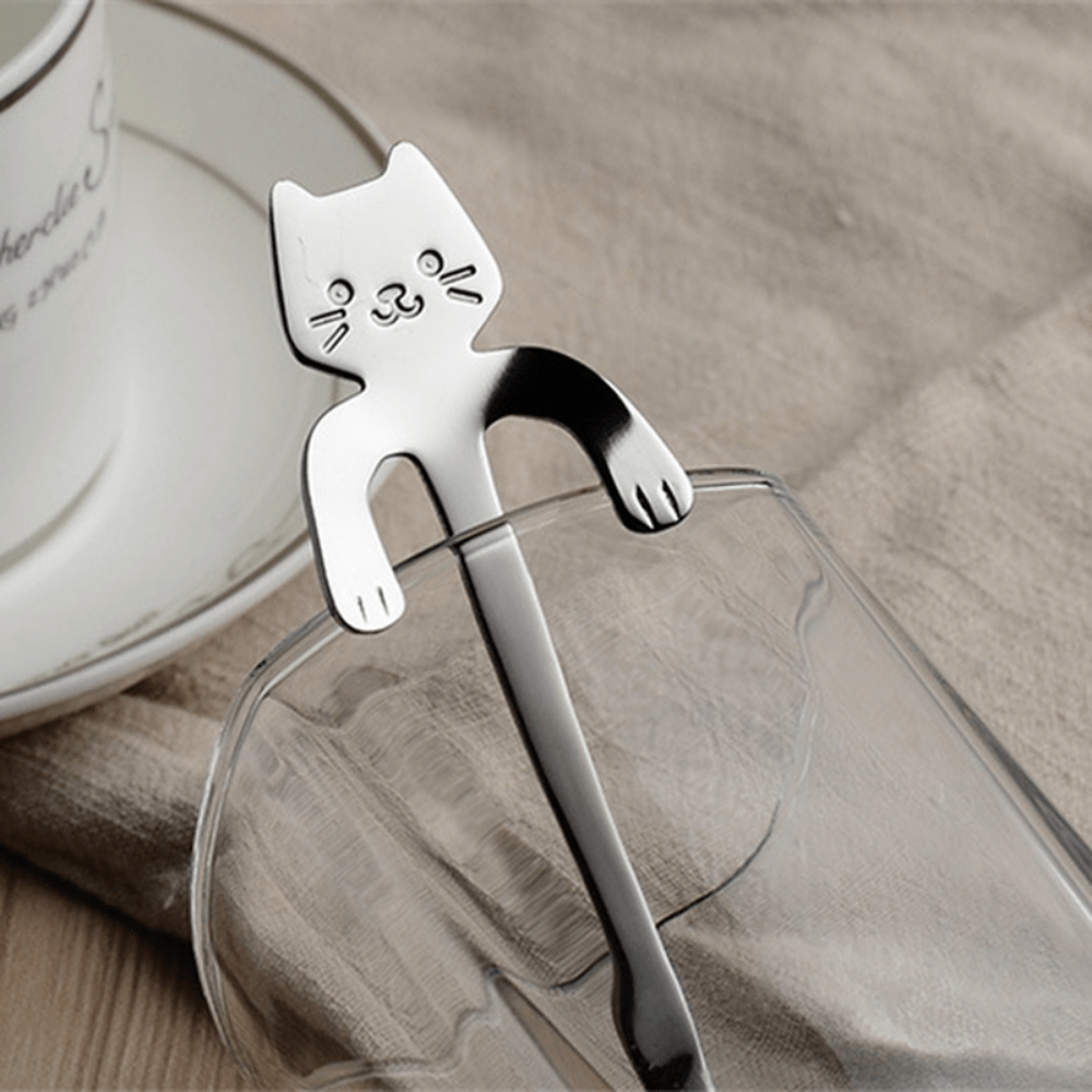 1PCS Funny Cat Spoon Engraved Stainless Steel, Cute Coffee Tea Spoon Gift  For Men Women Friend Him Her, Best Birthday Father's Day Christmas Gift