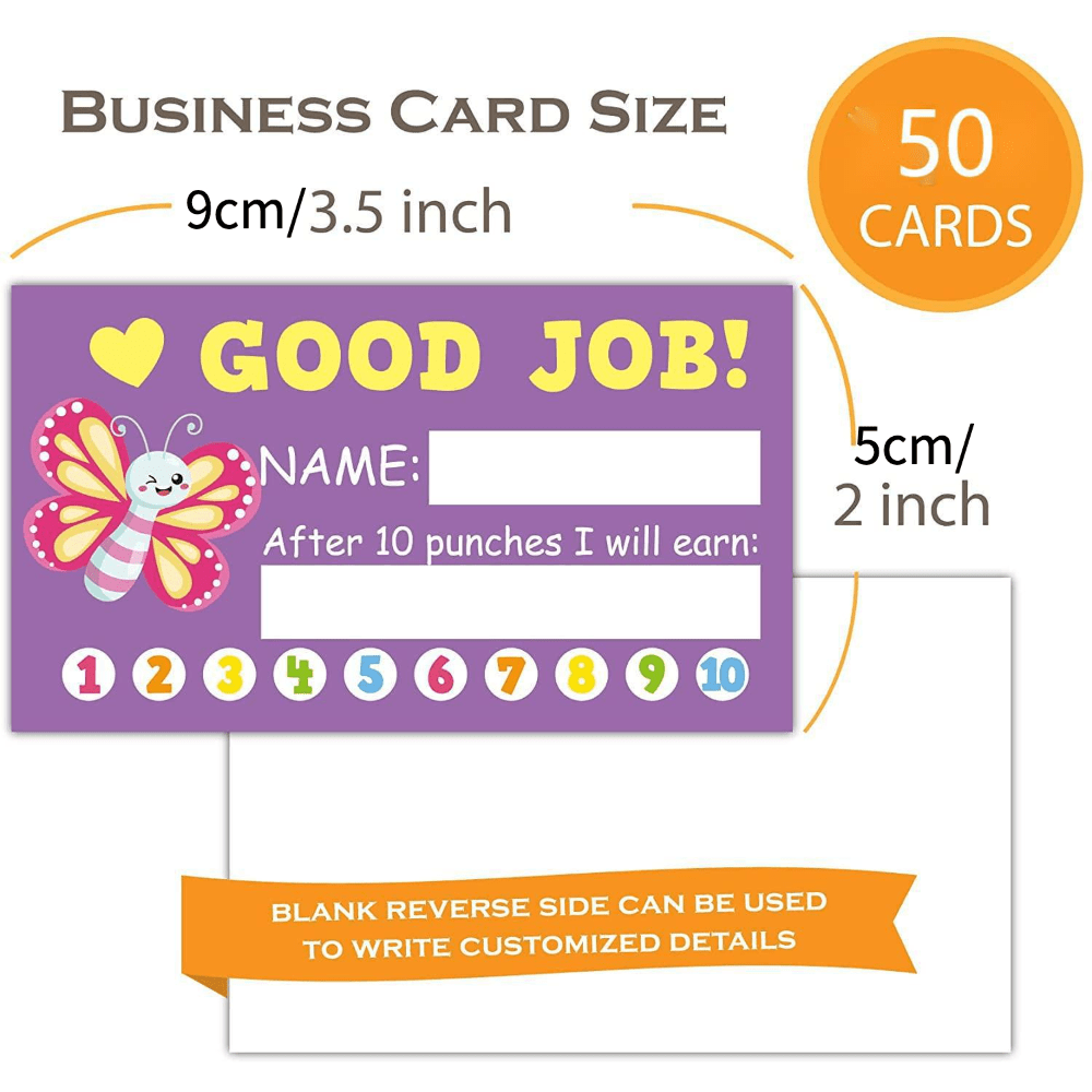 50Pcs/Set Kids Reward Cards Cartoon Animals Punch Cards for Children Cute  Bee Designs for Classroom Home Motivational Encourage