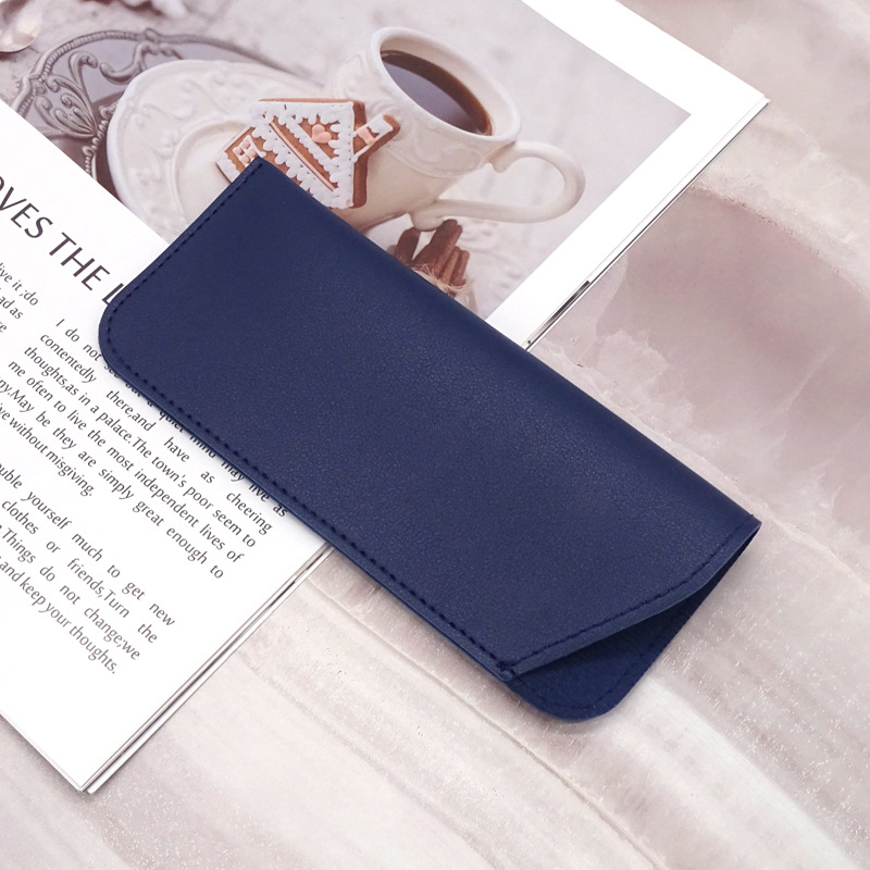 Stitch Detail PU Leather Sunglasses Pouch Portable Eyeglasses Container