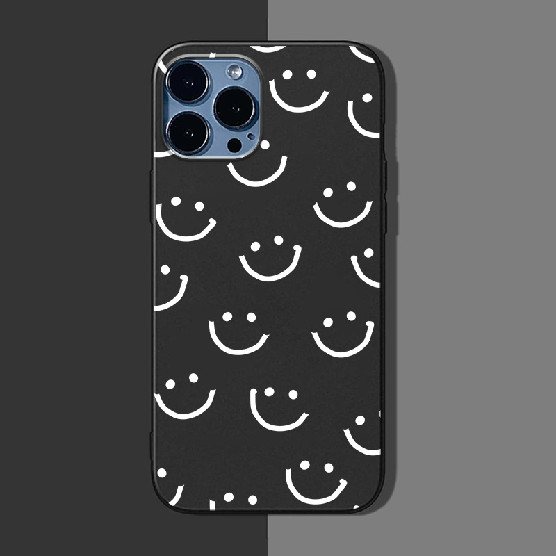 Happy Face Black Phone Case For Iphone 14 Pro Max/ 14 Pro/14 Plus/14,13 Pro  Max/13 Pro/13 Mini/13, 12 Pro Max/12 Pro/12/12 Mini, 11 Pro Max/11 Pro/11,  Xs/max/xr/ X, 7 Plus, Nice Gift