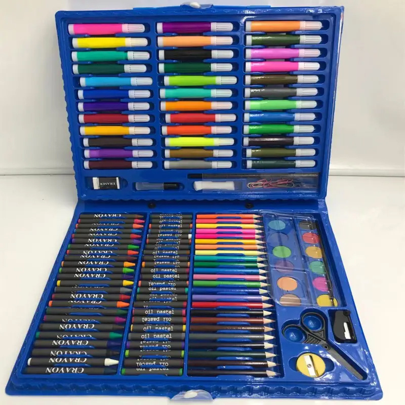 150pcs Painting Tool Kit For Kids Including Oil Pastels, Watercolor Pens,  Crayons, Pencils In A Graffiti Gift Box