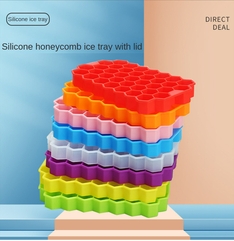 1pc hexagon   tray with lid 37   silicone   cube mold ice trays for freezer   maker   ice maker for soft drinks whisky cocktail and more kitchen accessories details 0