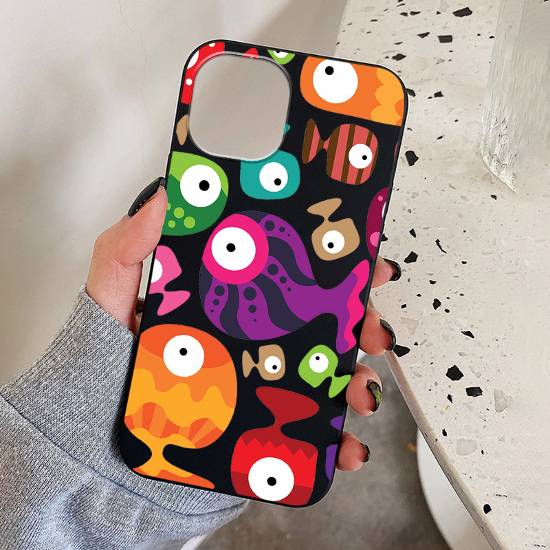 Patterned Fish Graphic Protective Silicon Phone Case For - Temu Canada