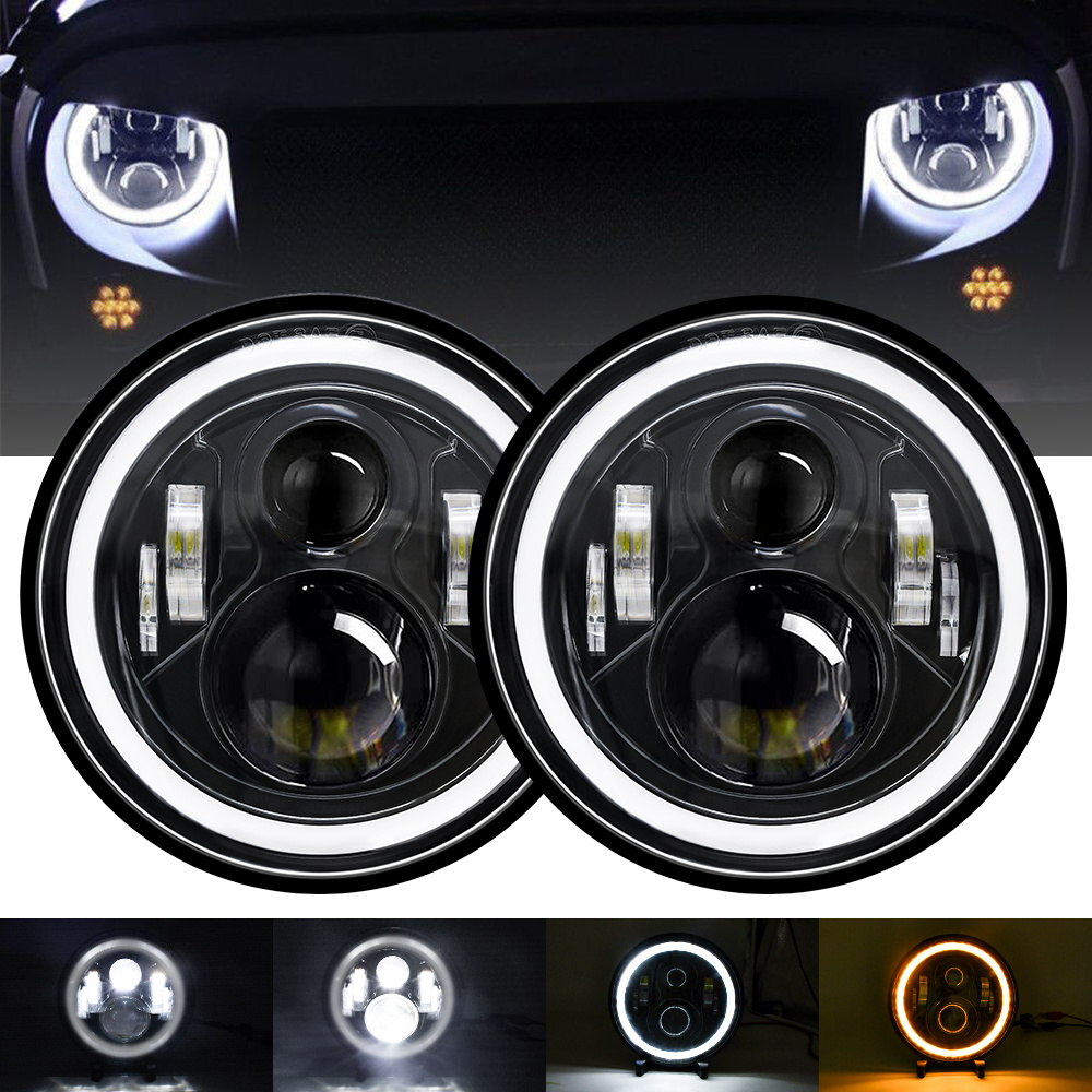 7  Pouce Rond LED Phares Paire Halo Angle Yeux Pour Jeep Wrangler