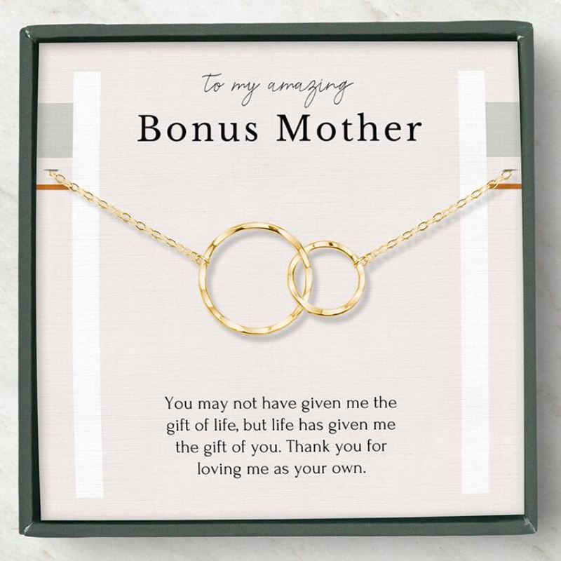 Bonus Mom Gift for Stepmom, Step Mother Gift for Stepmom Necklace, Stepmom Wedding Gift from Bride, Christmas Gifts, Mother's Day Gift Two Toned Box