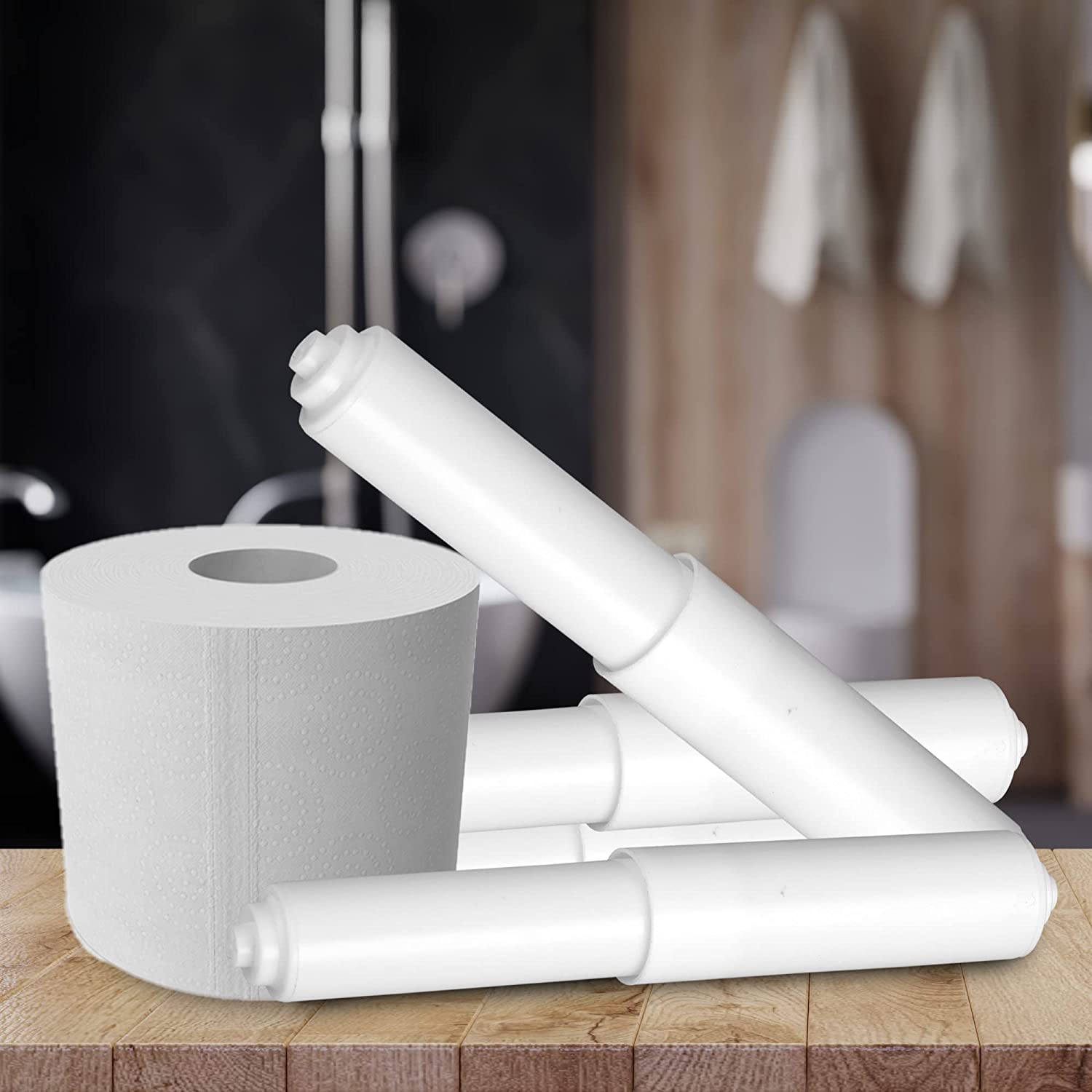 2pcs Spring Loaded Toilet Paper Holder - Durable Plastic Design, White  Adjustable Rod Replacement