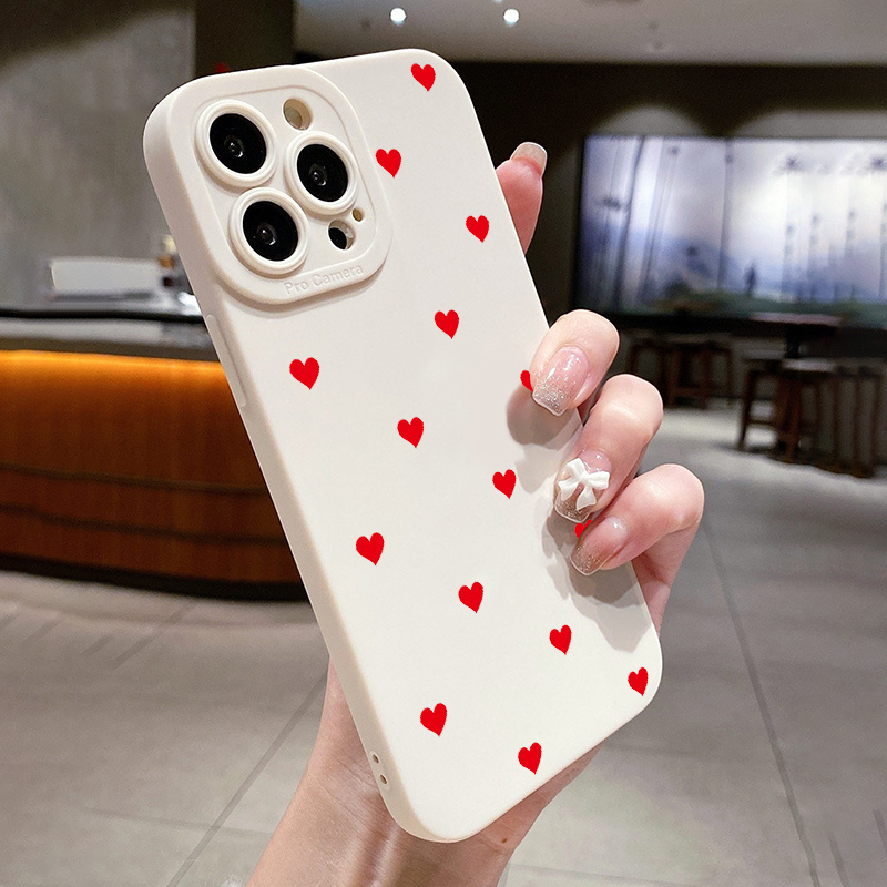 

Cute Red Heart Pattern Silicone Shockproof Phone Case For Iphone