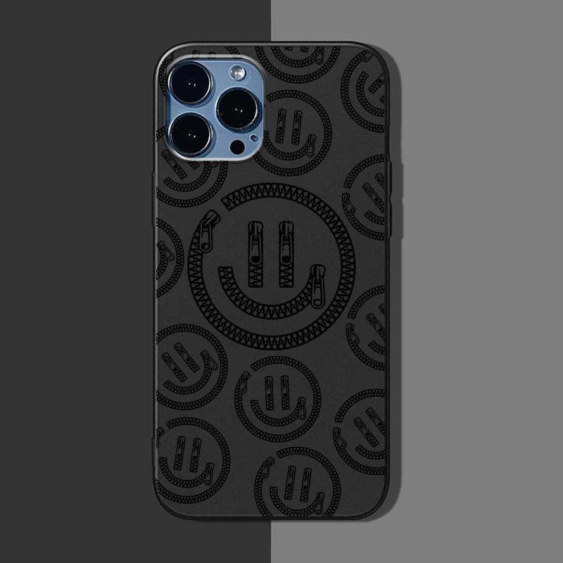 Happy Face Black Phone Case For Iphone 14 Pro Max/ 14 Pro/14 Plus/14,13 Pro  Max/13 Pro/13 Mini/13, 12 Pro Max/12 Pro/12/12 Mini, 11 Pro Max/11 Pro/11,  Xs/max/xr/ X, 7 Plus, Nice Gift