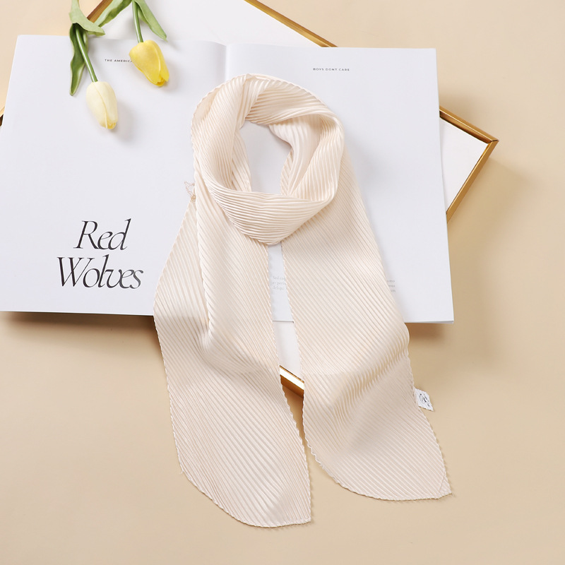 Solid Crinkle Ribbon Silk Scarf Neck Tie Headband