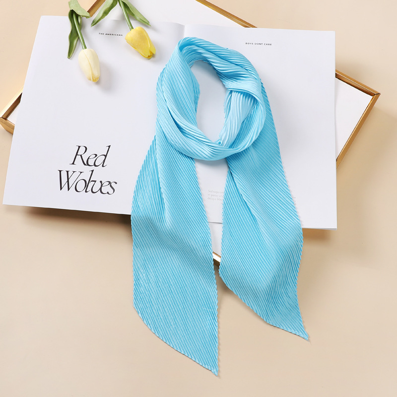 Solid Crinkle Ribbon Silk Scarf Neck Tie Headband