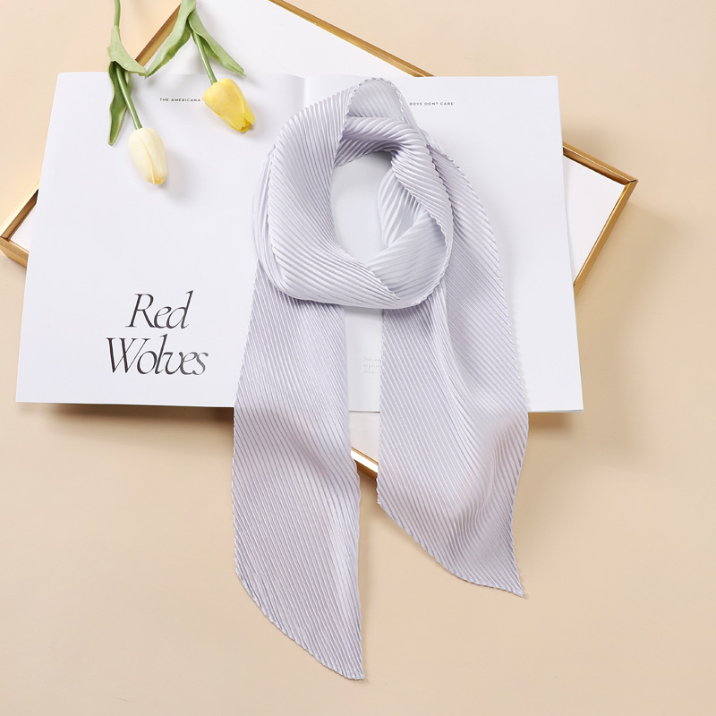 Solid Crinkle Ribbon Silk Scarf Neck Tie Headband