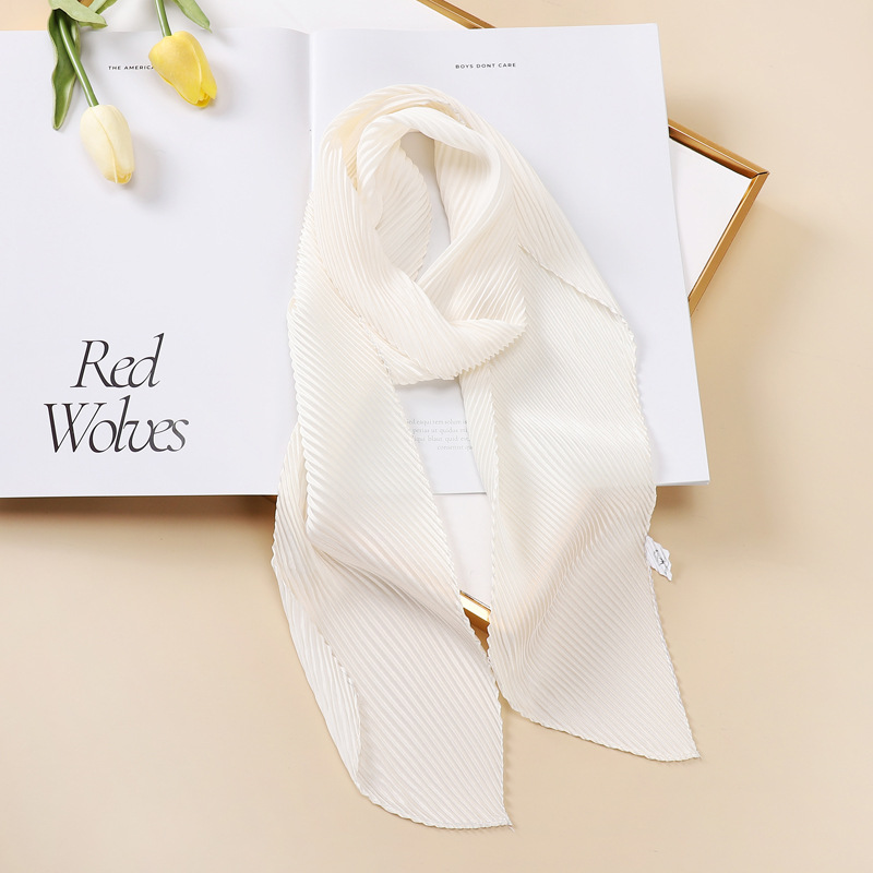 Solid Crinkle Ribbon Silk Scarf Neck Tie Headband