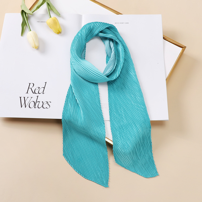 Solid Crinkle Ribbon Silk Scarf Neck Tie Headband