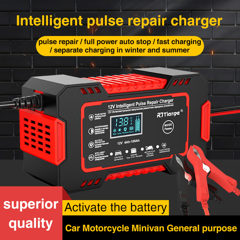 

Eu Plug Car Battery Charger 12v 6a Pulse Repair Lcd Display Smart Fast Charge Agm Deep Cycle Gel Lead-acid Charger For Auto Motorcycle
