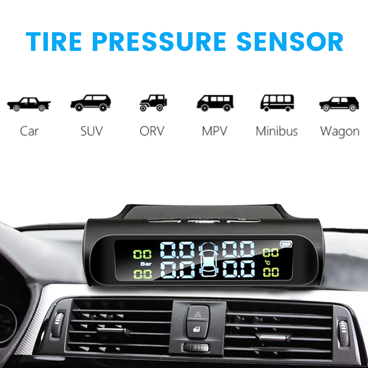 Tire Pressure Monitoring System Wireless Solar Tpms With 4 External Sensors,  Real-time Display Temperature Pressure 22-87 Psi For Car Rv Suv Mpv Sedan -  Temu