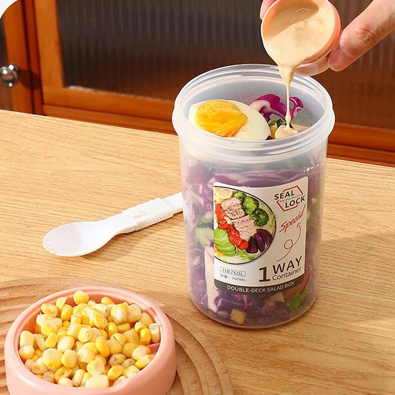 Portable Salad Cup, Salad Bowl With Plastic Box, Sealed And