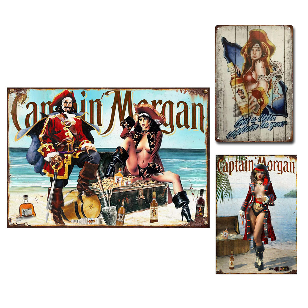 1pc Vintage Captain Lady Morgan Tin Sign 8x12 Inch Metal Print For