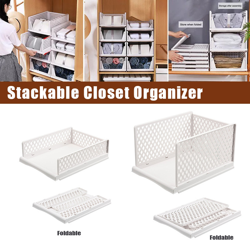Folding Closet Organizer Storage Box Plastic Closet Organizer, Stackable  Plastic Storage Basket, Drawer Organizers For Clothing - Temu