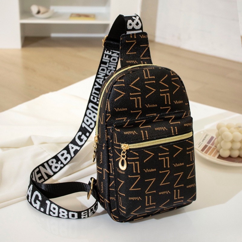 Letter Printed Sling Bag, Trendy Double Zipper Chest Bag, Casual Faux  Leather Crossbody Bag For Travel & Sports - Temu