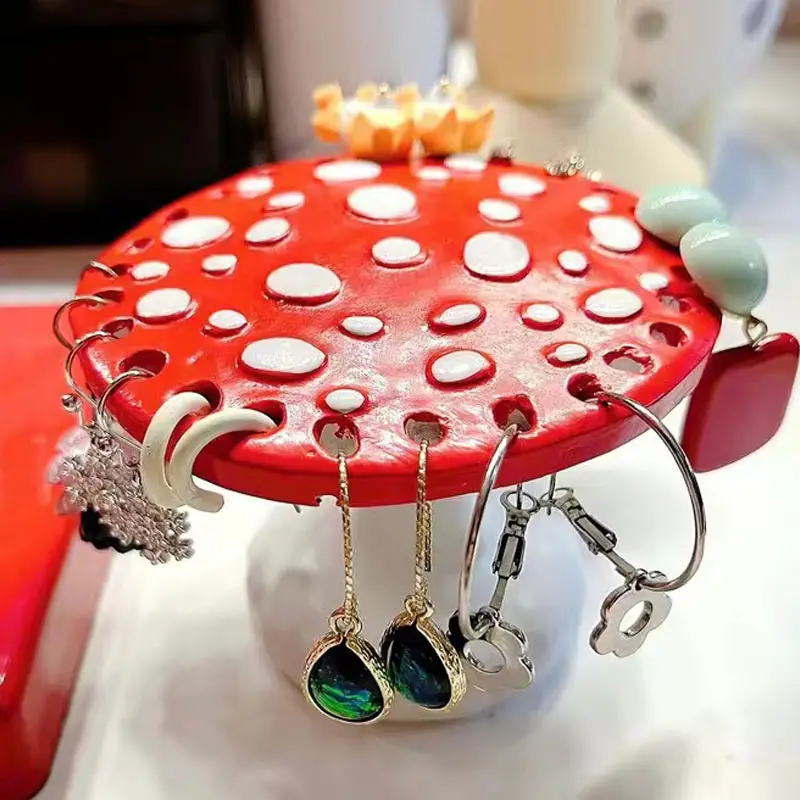 1pc New Resin Mushroom Earring Holder, Table Storage Ornaments Decoration  Display Rack For Jewelry, Red Mushroom Design Jewelry Organizer